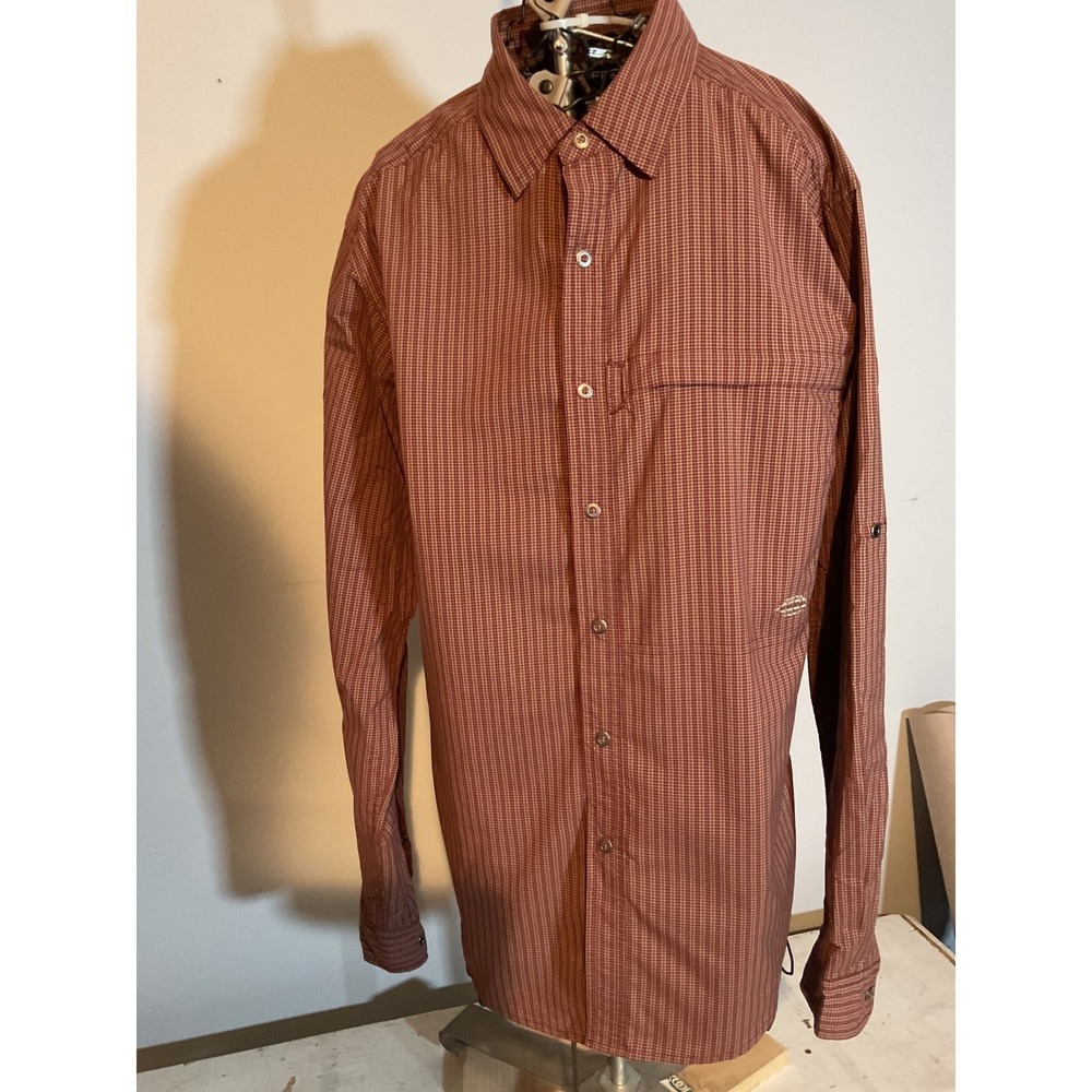 ExOfficio Mens Small Long Sleeve Snap Button‎ Down Fishing Shirt Red Plaid Sm